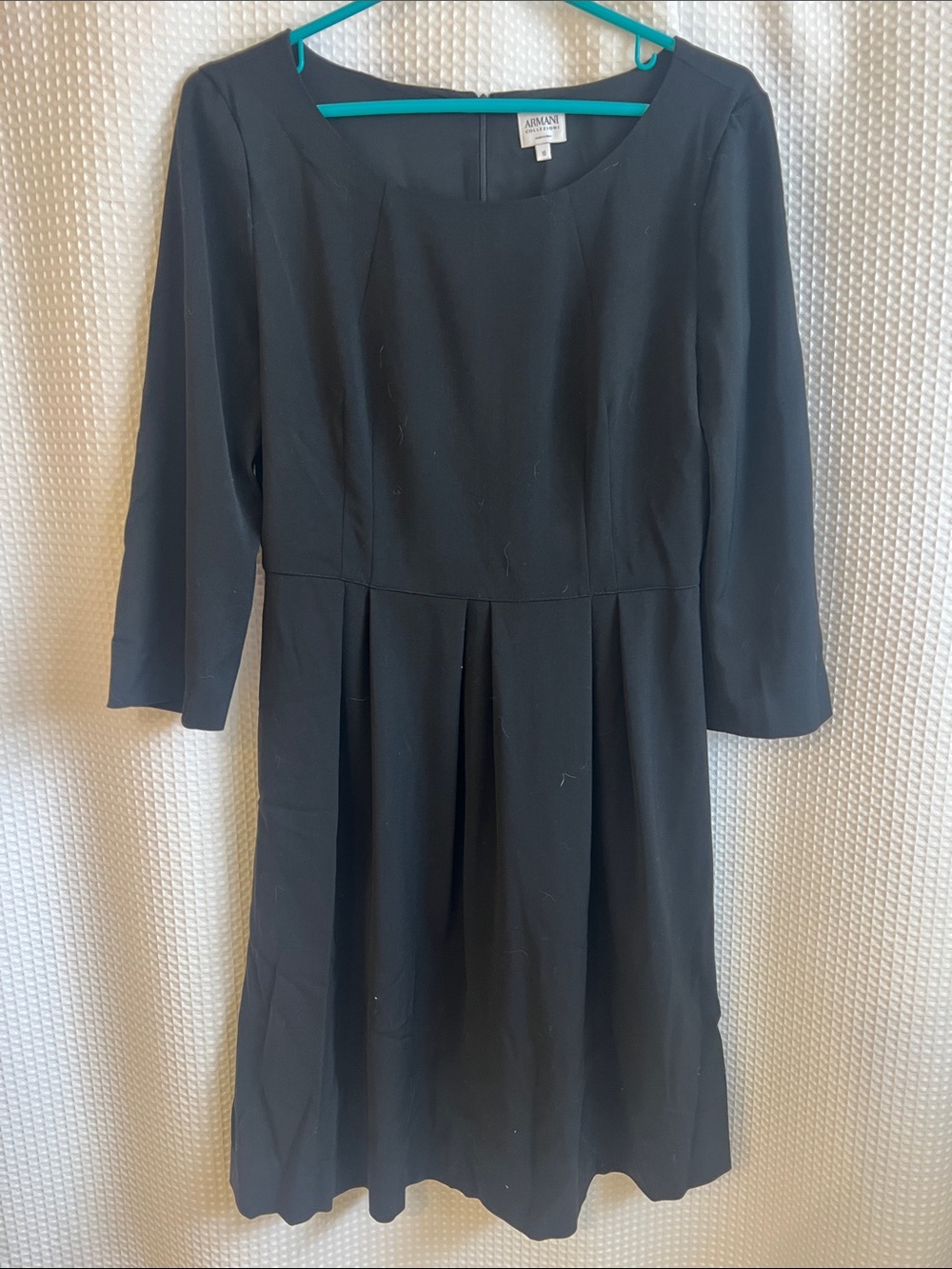 Armani Collezioni Black Long Sleeve Pleated Waist Dress made in Italy-626-001